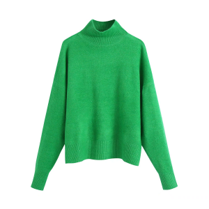 Willshela Women Fashion Solid Knit Sweater Top Long Sleeves High Neck Vintage Female Knitted Sweaters Pullover Chic Tops